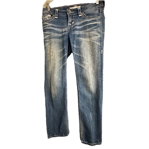 Big Star Liv Distressed Dark Wash Boot Cut Flap Pocket Jeans Womens 27x28 - Picture 2 of 16